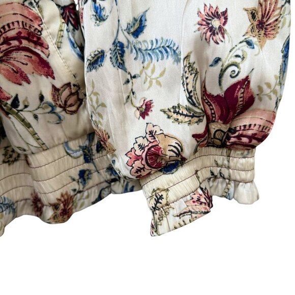 CHICO'S Floral Bomber Jacket XL (Chicos 3) Cream Red Reversible Zip Front Satin - Picture 10 of 15